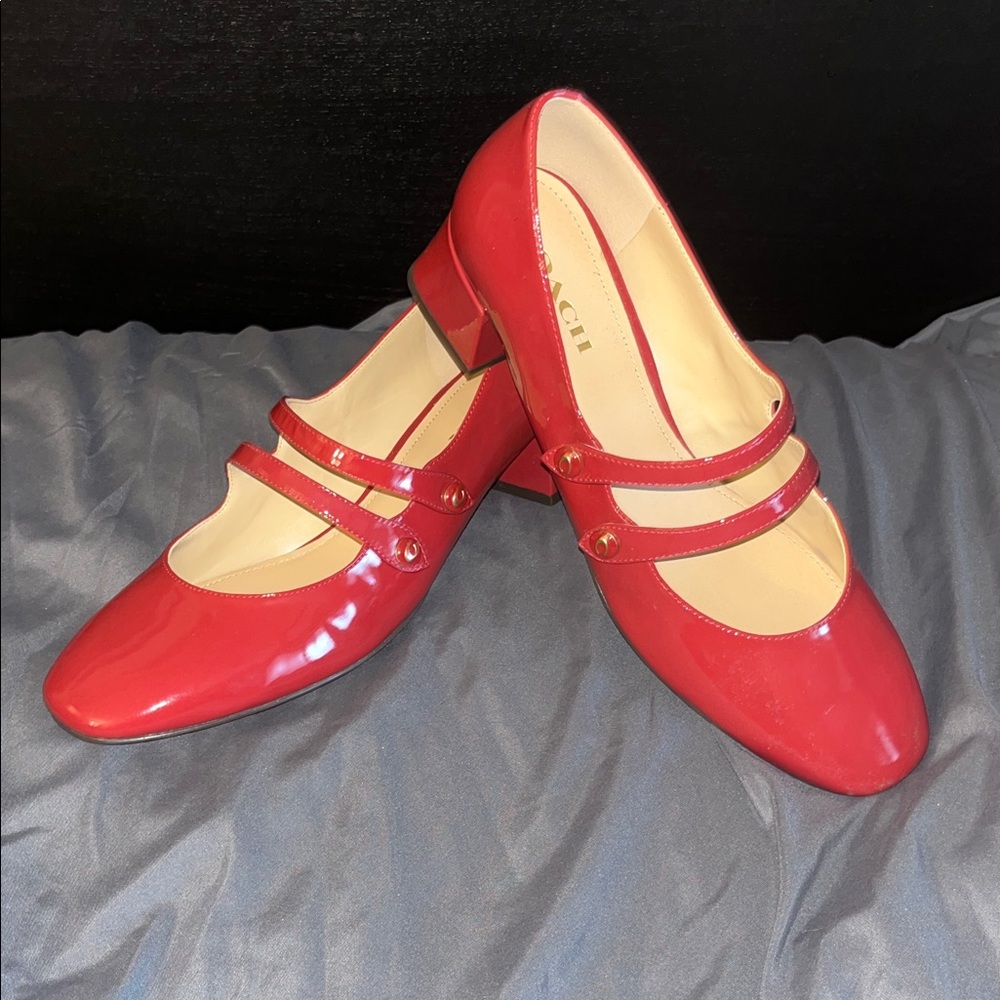 Coach Red Patent Leather Double Strap Flats